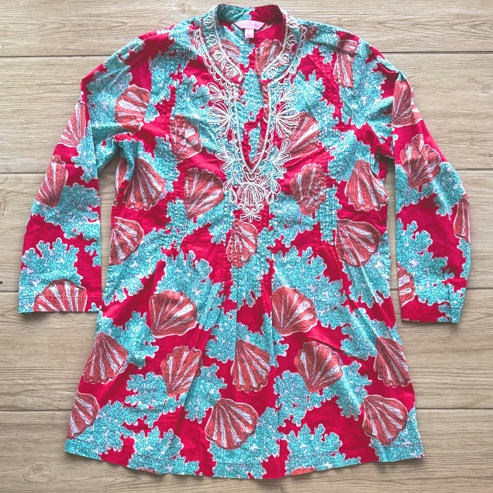Lilly Pulitzer Beaded Sarasota Tunic Watermelon Coralina Print Size M